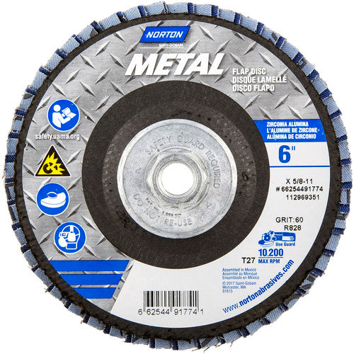6″ × 1/4″ × 5/8″ Metal Flap Disc Type 27 Flat 60 Grit Zirconia Alumina - Exact Tool & Supply