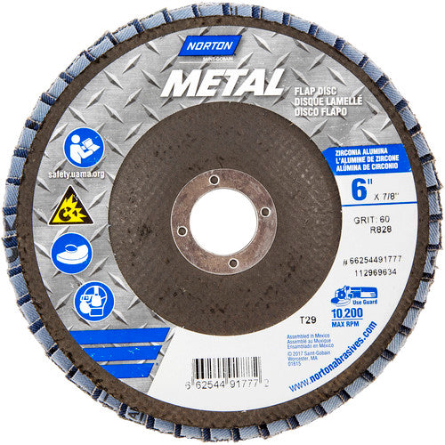 6 × 7/8″ Metal Fiberglass Conical Flap Disc Type 29 P60 Grit R828 Zirconia Alumina - Exact Tool & Supply