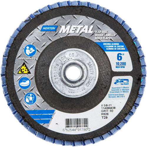 6″ × 1/4″ × 5/8″ Metal Flap Disc Type 29 Conical 60 Grit Zirconia Alumina - Exact Tool & Supply