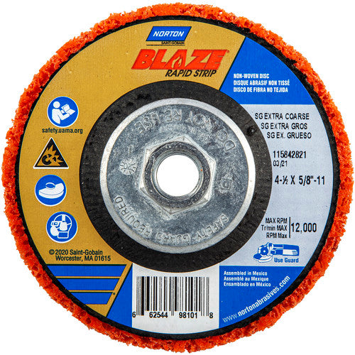 ‎4-1/2 × 5/8 - 11″ Bear-Tex Blaze Rapid Strip Non-Woven Depressed Center Disc Ceramic Alumina Extra Coarse Grit Type 27 - Exact Tool & Supply