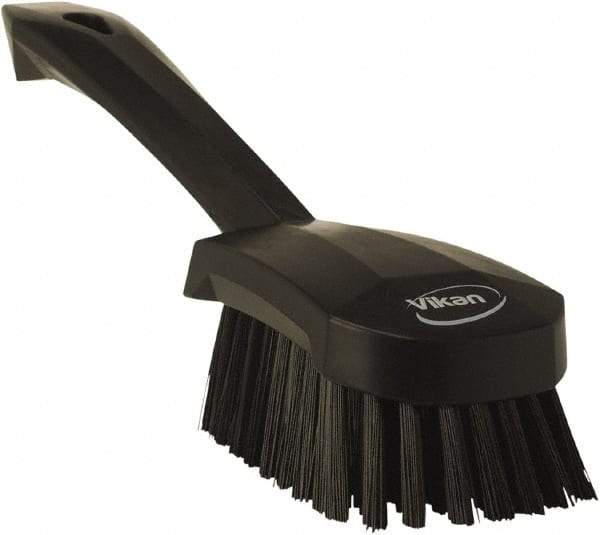 Vikan - 1.3" Bristle Length, Polyester Scrub Brush - 4-1/4" Long x 2-3/4" Wide Head, 10" OAL, Black, Polypropylene Block - Exact Tool & Supply