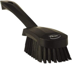 Vikan - 1.3" Bristle Length, Polyester Scrub Brush - 4-1/4" Long x 2-3/4" Wide Head, 10" OAL, Black, Polypropylene Block - Exact Tool & Supply
