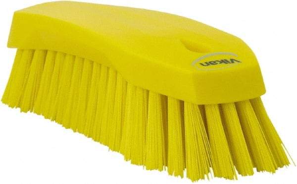 Vikan - 1.3" Bristle Length, Polyester Utility Scrub Brush - 7" Long x 3" Wide Head, 8" OAL, Yellow, Polypropylene Block - Exact Tool & Supply