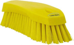 Vikan - 1.3" Bristle Length, Polyester Utility Scrub Brush - 7" Long x 3" Wide Head, 8" OAL, Yellow, Polypropylene Block - Exact Tool & Supply