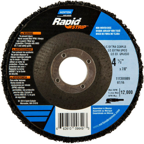 ‎4-1/2 × 7/8″ Bear-Tex Rapid Strip Non-Woven Depressed Center Disc Silicon Carbide Extra Coarse Grit Type 27 - Exact Tool & Supply