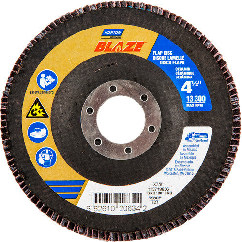 ‎4-1/2″ × 1/4″ × 7/8″ SG Blaze R980P Flap Disc Type 27 Flat 80 Grit - Exact Tool & Supply