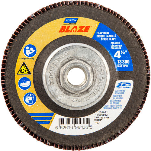 ‎4-1/2″ × 1/4″ × 5/8″-11 SG Blaze R980P Flap Disc Type 27 Flat 80 Grit - Exact Tool & Supply