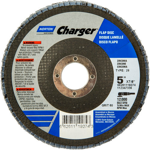5″ × 1/4″ × 7/8″ Charger R822 Flap Disc Type 29 Conical 60 Grit - Exact Tool & Supply