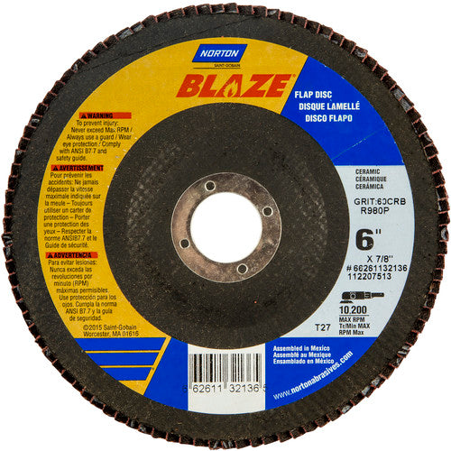 6″ × 7/8″ 60 Grit Type 27 Blaze Flap Disc - Exact Tool & Supply