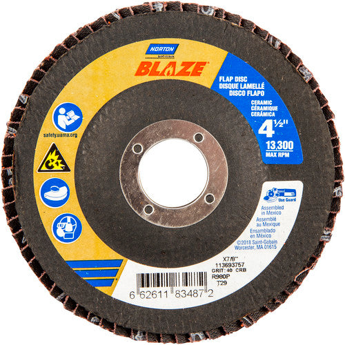 ‎4-1/2 × 7/8″ Blaze Fiberglass Conical Flap Disc Type 29 40 Grit R980P Premium Ceramic Alumina - Exact Tool & Supply