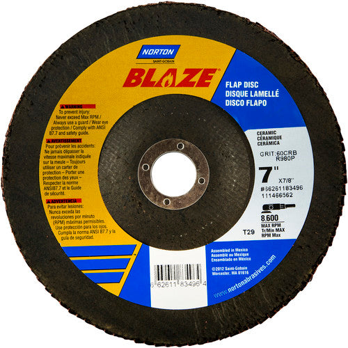 7″ × 1/4″ × 7/8″ SG Blaze R980P Flap Disc Type 29 Conical 80 Grit - Exact Tool & Supply
