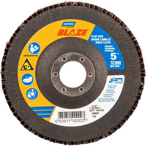 5 × 7/8″ Blaze Fiberglass Conical Flap Disc Type 29 40 Grit R980P Premium Ceramic Alumina - Exact Tool & Supply