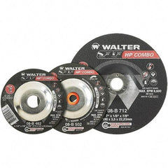 WALTER Surface Technologies - 30 Grit, 5" Wheel Diam, 1/8" Wheel Thickness, Type 27 Depressed Center Wheel - Aluminum Oxide, Resinoid Bond, 12,200 Max RPM - Exact Tool & Supply