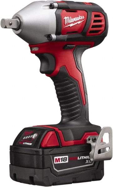 Milwaukee Tool - 1/2" Drive 18 Volt Pistol Grip Cordless Impact Wrench & Ratchet - 0 to 2,200 RPM, 0 to 3,350 BPM, 183 Ft/Lb Torque, 2 Lithium-Ion Batteries Included - Exact Tool & Supply