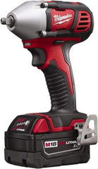 Milwaukee Tool - 3/8" Drive 18 Volt Pistol Grip Cordless Impact Wrench & Ratchet - 0 to 2,200 RPM, 0 to 3,200 BPM, 167 Ft/Lb Torque, 2 Lithium-Ion Batteries Included - Exact Tool & Supply