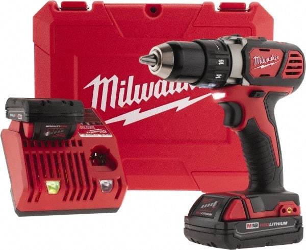 Milwaukee Tool - 18 Volt 1/2" Chuck Pistol Grip Handle Cordless Drill - 0-400 & 0-1800 RPM, Keyless Chuck, Reversible, 2 Lithium-Ion Batteries Included - Exact Tool & Supply