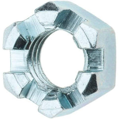 Value Collection - 1/2-13 UNC Grade 2 Steel Slotted Locknut - 3/4" Width Across Flats, 7/16" High, Zinc-Plated Finish - Exact Tool & Supply