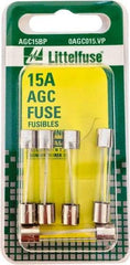 Value Collection - 32V AC/DC, 15 Amp, Fast-Acting Miniature Glass/Ceramic Fuse - 1-1/4" OAL, 1/4" Diam - Exact Tool & Supply