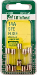 Value Collection - 32V AC/DC, 14 Amp, Fast-Acting Miniature Glass/Ceramic Fuse - 1-1/16" OAL, 1/4" Diam - Exact Tool & Supply