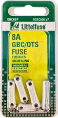 Value Collection - 32 VAC/VDC, 8 Amp, Miniature Glass/Ceramic Fuse - 25mm OAL, 6mm Diam - Exact Tool & Supply