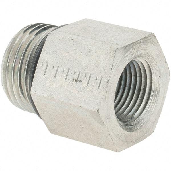 Parker - 7/8-14 Male Thread x 3/8 Female Thread, Zinc Plated Steel Industrial Pipe Adapter - Male Straight Thread O-Ring x Female NPTF, 5,000 psi - Exact Tool & Supply