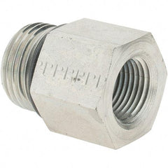 Parker - 7/8-14 Male Thread x 3/8 Female Thread, Zinc Plated Steel Industrial Pipe Adapter - Male Straight Thread O-Ring x Female NPTF, 5,000 psi - Exact Tool & Supply