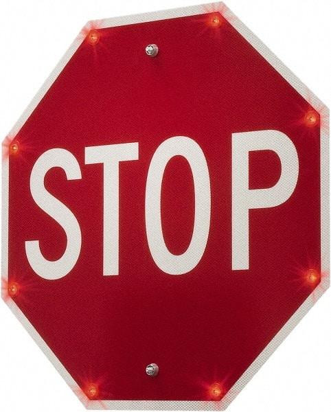 TAPCO - "Stop", 30" Wide x 30" High, Aluminum Stop & Yield Signs - 0.08" Thick, Red/White, Diamond Grade Reflectivity, Octagon, Post Mount - Exact Tool & Supply