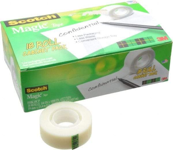 3M - 3/4" x 27.78 Yd Clear Acrylic Adhesive Transparent Tape - Cellulose Acetate Backing, 1.5 mil Thick, Series 810 - Exact Tool & Supply