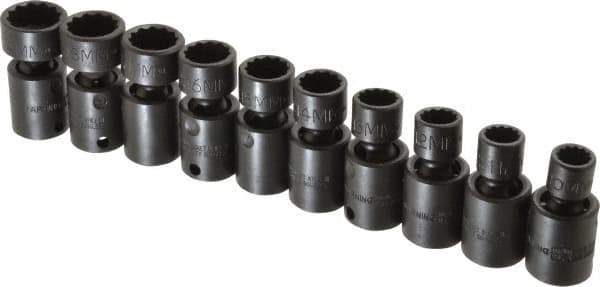 Proto - 10 Piece 3/8" Drive Standard Impact Socket Set - 12 Points, 10 to 19mm, Metric Measurement Standard - Exact Tool & Supply