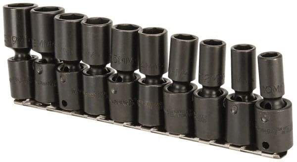 Proto - 10 Piece 3/8" Drive Deep Impact Socket Set - 6 Points, 10 to 19mm, Metric Measurement Standard - Exact Tool & Supply