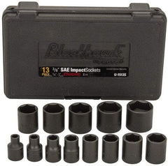 Blackhawk by Proto - 13 Piece 3/8" Drive Black Finish Impact Socket Set - 6 Points, 1/4" to 1" Range, Inch Measurement Standard - Exact Tool & Supply