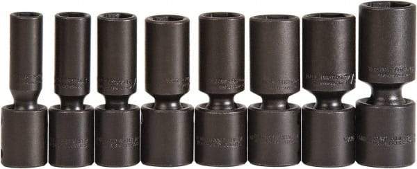 Proto - 8 Piece 1/2" Drive Deep Impact Socket Set - 6 Points, 1/2 to 15/16", Inch Measurement Standard - Exact Tool & Supply