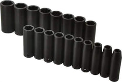 Proto - 18 Piece 1/2" Drive Black Finish Deep Well Impact Socket Set - 6 Points, 10mm to 27mm Range, Metric Measurement Standard - Exact Tool & Supply