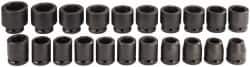 Proto - 21 Piece 3/4" Drive Black Finish Impact Socket Set - 6 Points, 19mm to 41mm Range, Metric Measurement Standard - Exact Tool & Supply
