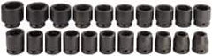 Proto - 21 Piece 3/4" Drive Black Finish Impact Socket Set - 6 Points, 19mm to 41mm Range, Metric Measurement Standard - Exact Tool & Supply