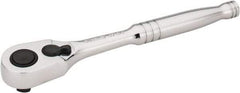 Stanley - 3/8" Drive Pear Head Quick-Release Ratchet - Chrome Finish, 8" OAL - Exact Tool & Supply