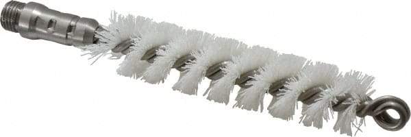 Schaefer Brush - 4-1/2" Long x 1" Diam Nylon Tube Brush - Single Spiral, 7" OAL, 0.018" Filament Diam, 1/4" Shank Diam - Exact Tool & Supply