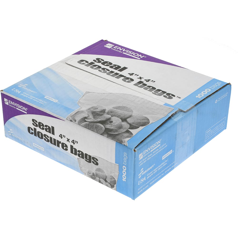 Ability One - Polybags; Type: Reclosable Bags ; Style: Resealable ; Width (Inch): 4 ; Length (Inch): 4 ; Thickness (mil): 2 ; Color: Clear - Exact Tool & Supply