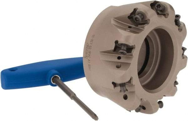 Iscar - 4" Cut Diam, 0.47" Max Depth, 1-1/2" Arbor Hole, 9 Inserts, H400 RNHU 1606 Insert Style, Indexable Copy Face Mill - H400 FR-16 Cutter Style, 2" High, Through Coolant, Series Helido - Exact Tool & Supply