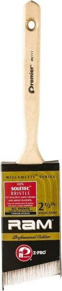 Premier Paint Roller - 2-1/2" Angled Polyester Angular Brush - 3-1/2" Bristle Length, 2" Wood Sash Handle - Exact Tool & Supply