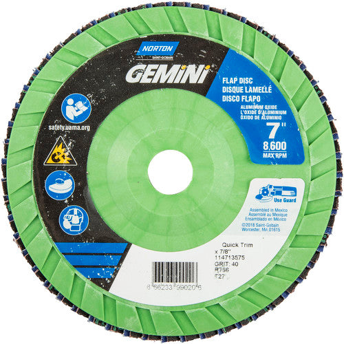 7 × 7/8″ Gemini Plastic Flat Flap Disc Type 27 P40 Grit R766 Zirconia Alumina - Exact Tool & Supply