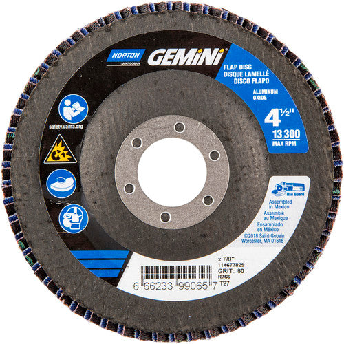 ‎4-1/2 × 7/8″ Gemini Fiberglass HD Flat Flap Disc Type 27 P80 Grit R766 Zirconia Alumina - Exact Tool & Supply