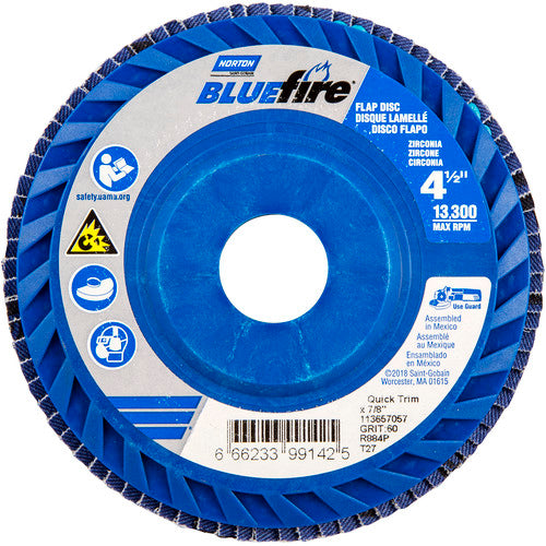 ‎4-1/2 × 7/8″ BlueFire Plastic Flat Flap Disc Type 27 P60 Grit R884P Ceramic Alumina - Exact Tool & Supply