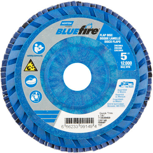 5 × 7/8″ BlueFire Plastic Flat Flap Disc Type 27 P40 Grit R884P Zirconia Alumina - Exact Tool & Supply