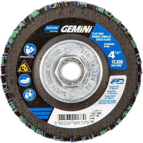 ‎4-1/2 × 5/8 - 11″ Gemini Fiberglass Conical Flap Disc Type 29 P80 Grit R766 Zirconia Alumina - Exact Tool & Supply