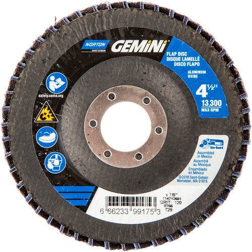 ‎4-1/2 × 7/8″ Gemini Fiberglass Conical Flap Disc Type 29 P120 Grit R766 Zirconia Alumina - Exact Tool & Supply