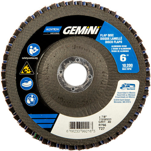 6 × 7/8″ Gemini Fiberglass HD Flat Flap Disc Type 27 P40 Grit R766 Zirconia Alumina - Exact Tool & Supply