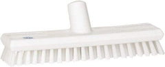 Vikan - 1" Bristle Length, Polyester Scrub Brush - 10-5/8" Long x 2-1/2" Wide Head, 11" OAL, European Threaded Handle, White, Polypropylene Block - Exact Tool & Supply
