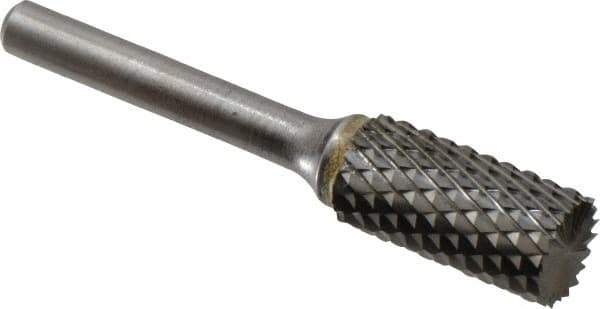 SGS Pro - 1/2" Cut Diam, 1/4" Shank Diam, Cylinder with End Cut Head Double Cut Burr - Carbide, End Cut End, 1" LOC, 2-3/4" OAL - Exact Tool & Supply