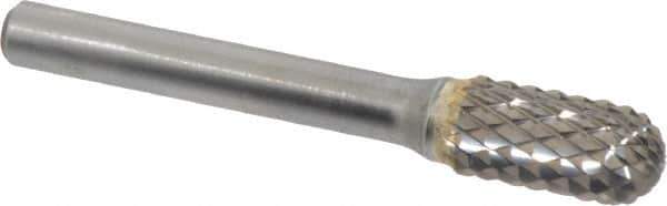 SGS Pro - 3/8" Cut Diam, 1/4" Shank Diam, Cylinder with Radius Head Double Cut Burr - Carbide, Radius End, 3/4" LOC, 2-1/2" OAL - Exact Tool & Supply
